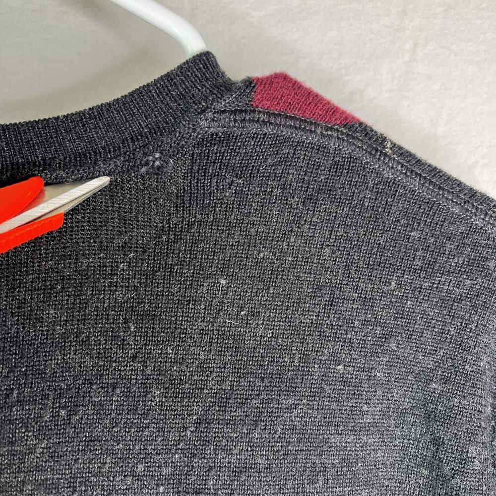Banana Republic Sweater Black Argyle Diamond 100%‎ Merino Wool V Neck Preppy M - Picture 6 of 9